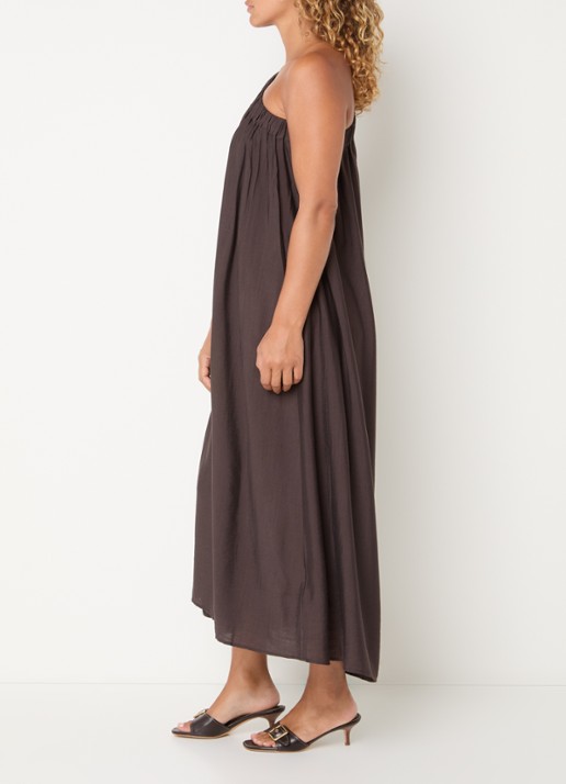 Co'Couture HeraCC one shoulder maxi jurk - voorkant 2 donkerbruin
