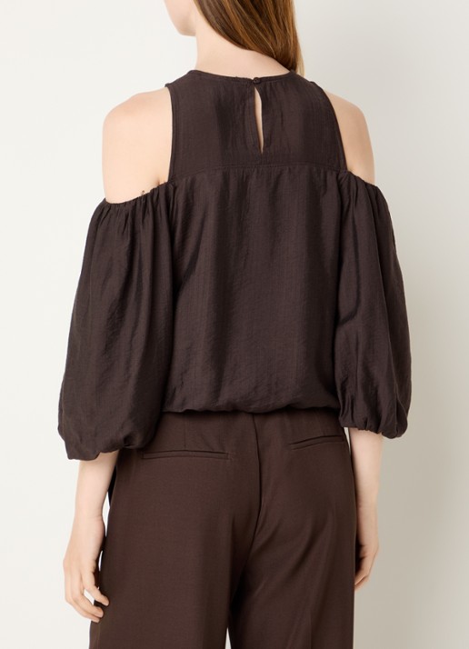 Co'Couture Herra A-lijn top met ballonmouw - achterkant 4 donkerbruin