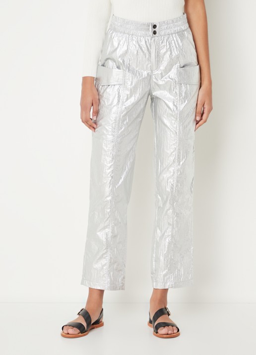 Co'Couture High waist straight fit cargobroek met metallic finish - detail 2 zilver