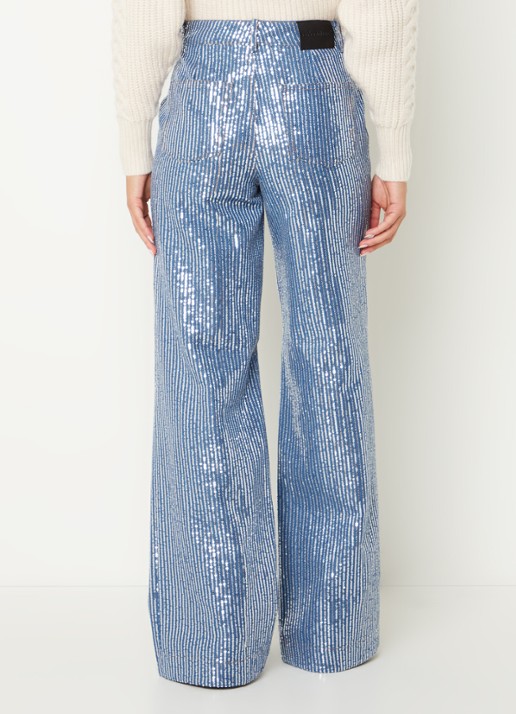 Co'Couture High waist straight leg jeans met medium wassing en pailletten - achterkant 4 indigo