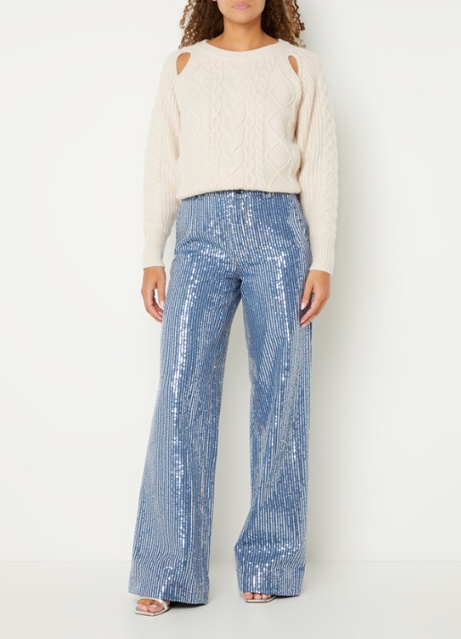 Co'Couture High waist straight leg jeans met medium wassing en pailletten - voorkant 2 indigo