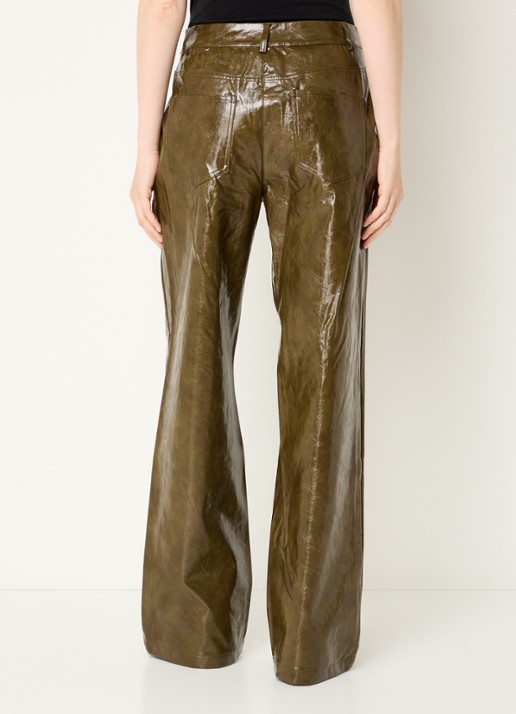 Co'Couture High waist wide fit broek van imitatieleer met steekzakken - achterkant 3 mosgroen