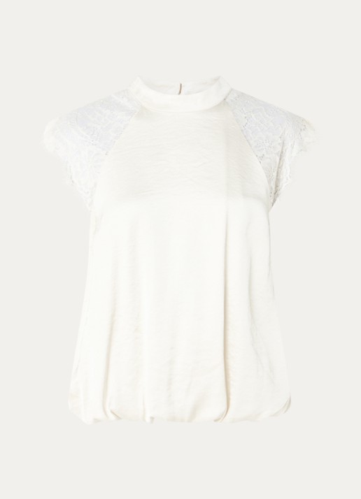 Co'Couture IdunCC top van satijn met details van kant - voorkant 2 gebroken wit