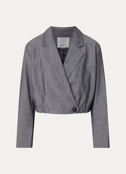 Co'Couture JackyCC cropped blazer met V-hals - voorkant 2 middengrijs