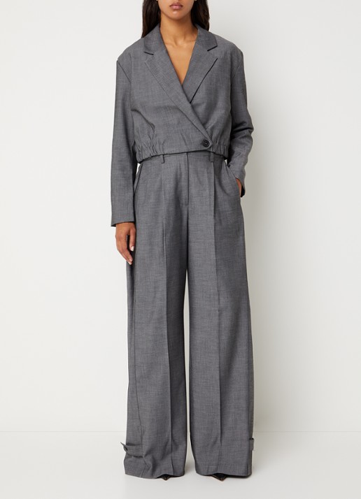 Co'Couture JackyCC cropped blazer met V-hals - voorkant 3 middengrijs