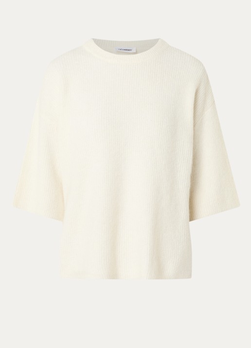 Co'Couture Jade fijngebreide pullover met ronde hals - voorkant gebroken wit
