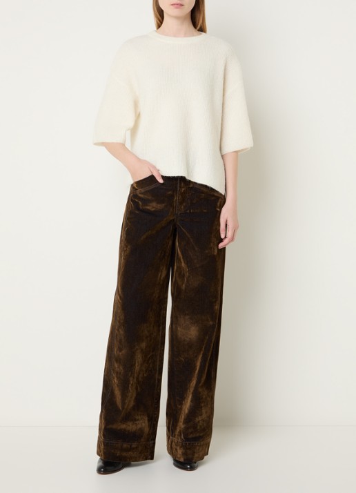 Co'Couture Jade fijngebreide pullover met ronde hals - voorkant 2 gebroken wit