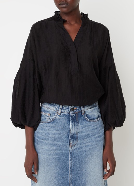 Co'Couture Kendra blouse met ballonmouw - detail 3 zwart