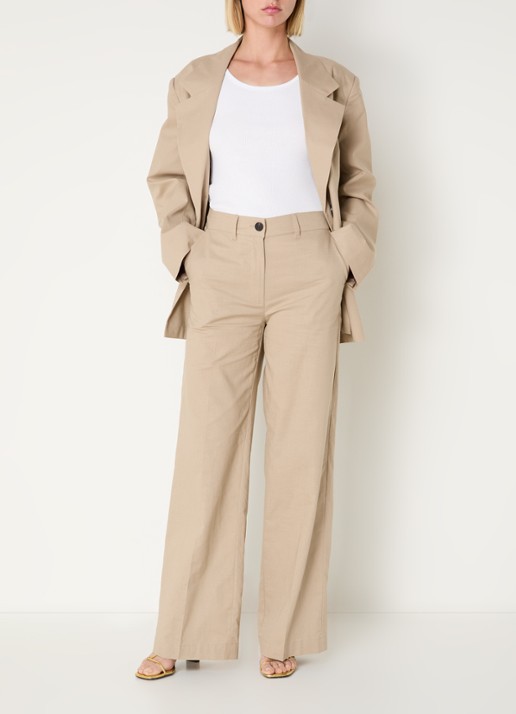 Co'Couture LeilaCC LL high waist wide fit pantalon in linnenblend - voorkant 3 beige