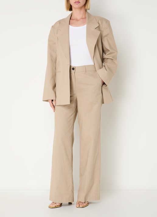 Co'Couture LeilaCC Power oversized blazer met paspelzakken - voorkant 2 beige