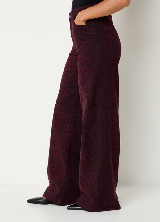 Co'Couture Leo high waist wide leg jeans met panterprint - detail 4 bordeauxrood