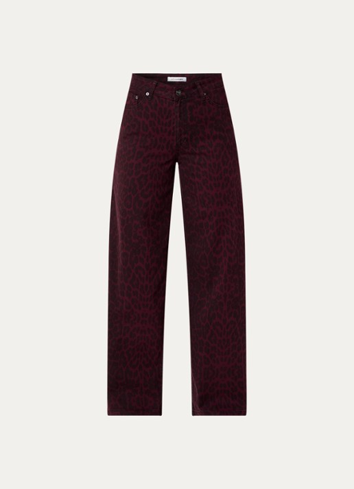 Co'Couture Leo high waist wide leg jeans met panterprint - voorkant bordeauxrood
