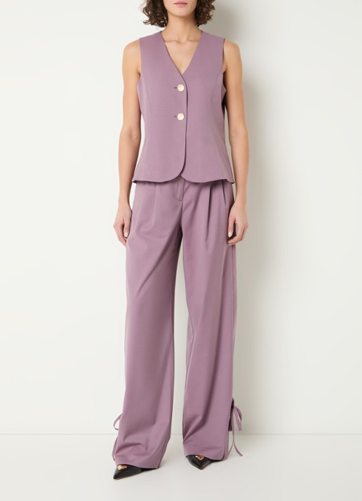 Co'Couture Liam gilet in wolblend met gestrikt detail - voorkant 4 oudroze