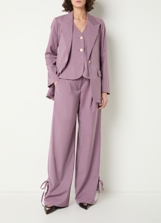 Co'Couture Liam high waist wide fit panatlon in wolblend met gestrikt detail - voorkant 4 oudroze