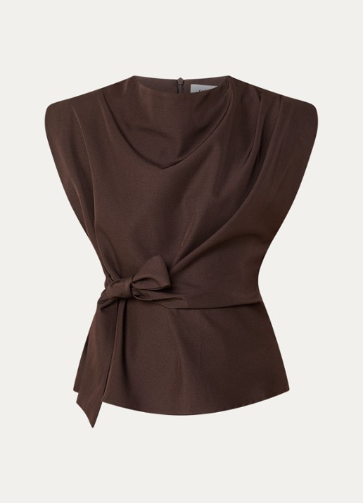 Co'Couture Luna asymmetrische top met gestrikt detail - voorkant kastanjebruin