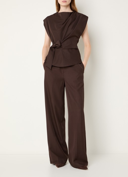 Co'Couture Luna asymmetrische top met gestrikt detail - voorkant 2 kastanjebruin