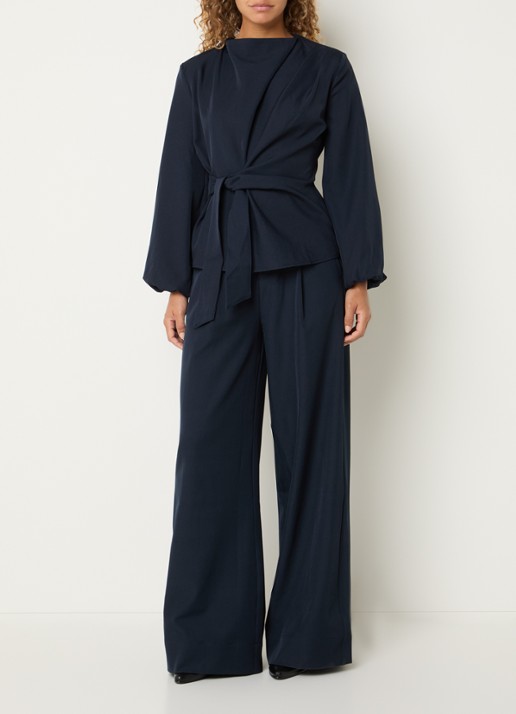 Co'Couture Luna high waist wide fit broek met steekzakken - voorkant 2 donkerblauw