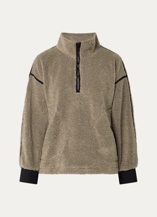 Co'Couture Madin pullover van fleece met halve rits - voorkant zand