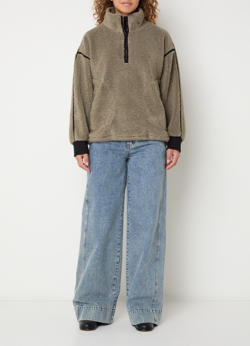 Co'Couture Madin pullover van fleece met halve rits - voorkant 2 zand