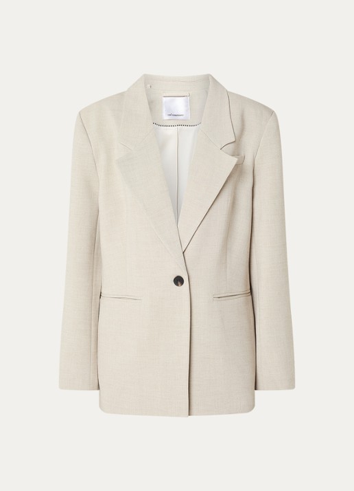 Co'Couture Mava oversized blazer met paspelzakken - voorkant beige