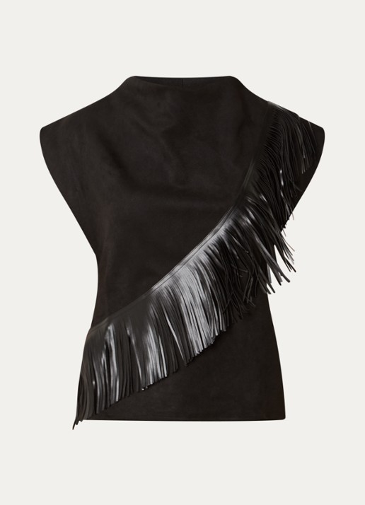 Co'Couture Mouwloze top van imitatiesuède met franjes