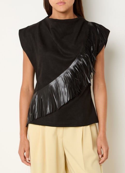 Co'Couture Mouwloze top van imitatiesuède met franjes