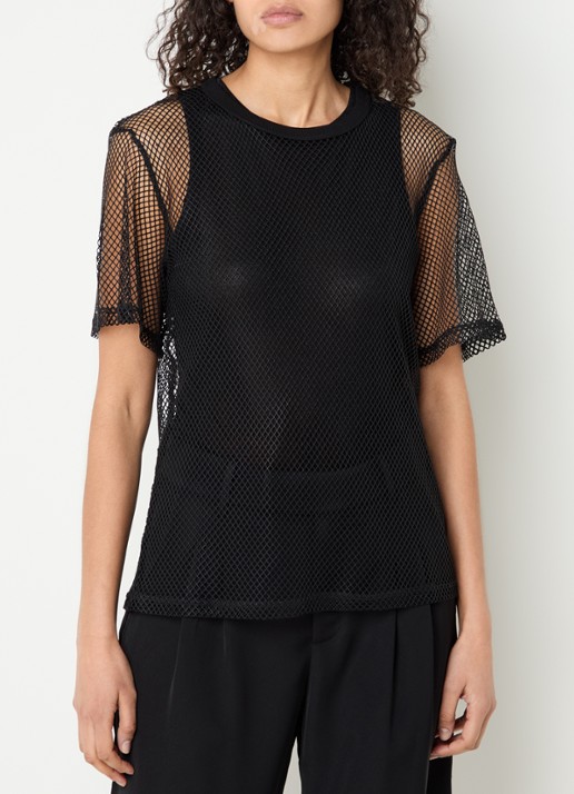 Co'Couture Nelly T-shirt met opengewerkt dessin - detail 4 zwart