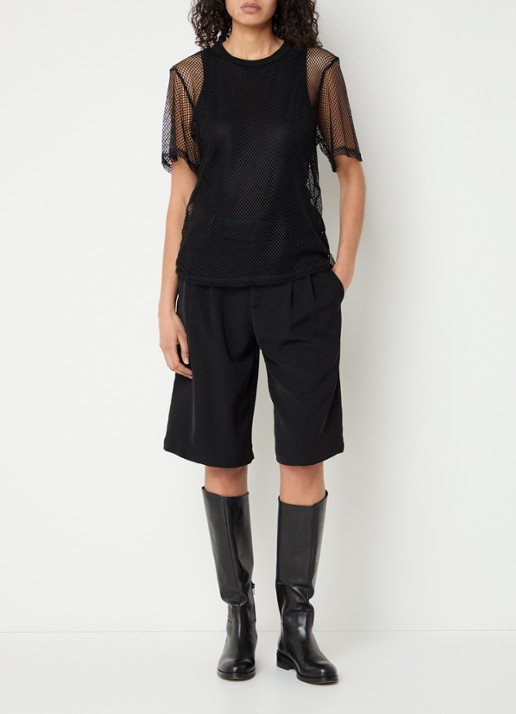Co'Couture Nelly T-shirt met opengewerkt dessin - voorkant 3 zwart