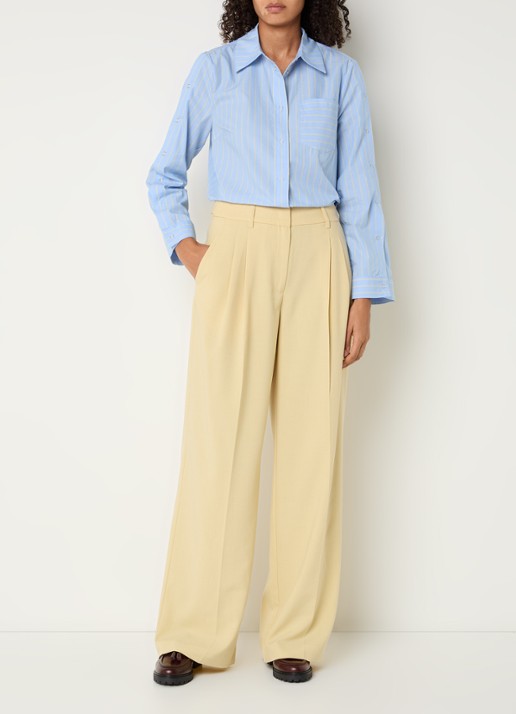 Co'Couture Nilan high waist wide fit pantalon met steekzakken - voorkant 2 geel