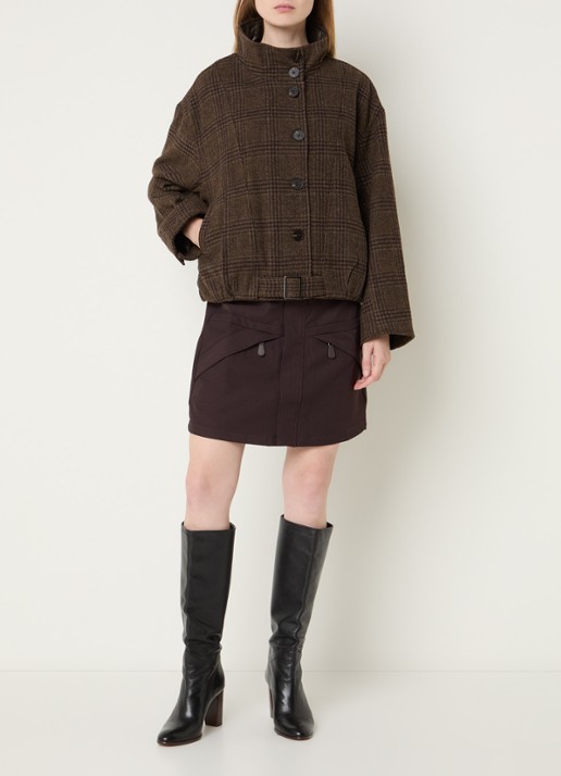Co'Couture Olva mantel in wolblend met steekzakken - voorkant 3 bruin