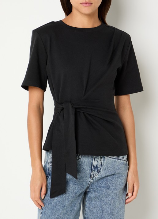 Co'Couture Orianne T-shirt met strikceintuur - detail 4 zwart
