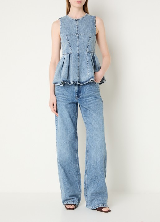Co'Couture Pancycc top van denim met peplum - voorkant 4 indigo