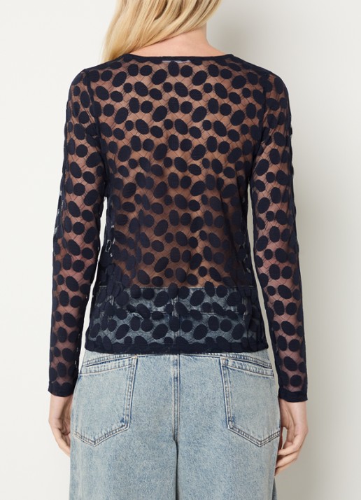 Co'Couture Penolacc top met opengewerkte dessin - achterkant 4 donkerblauw