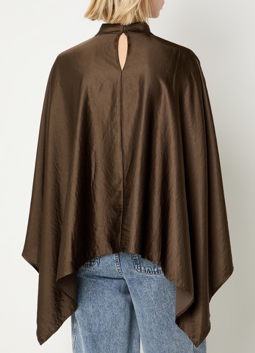 Co'Couture Poncho van satijn met strikceintuur - achterkant 2 bruin