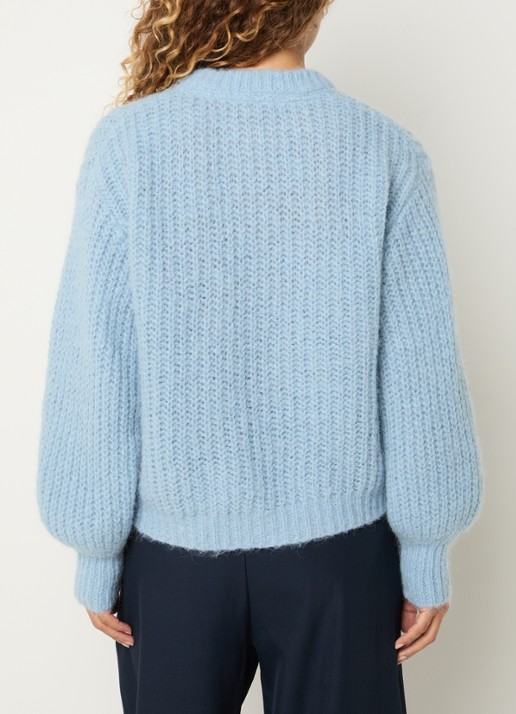Co'Couture Raina fijngebreid vest in wolblend - achterkant 2 lichtblauw
