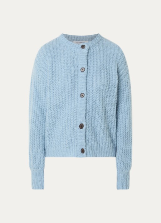 Co'Couture Raina fijngebreid vest in wolblend - voorkant 3 lichtblauw