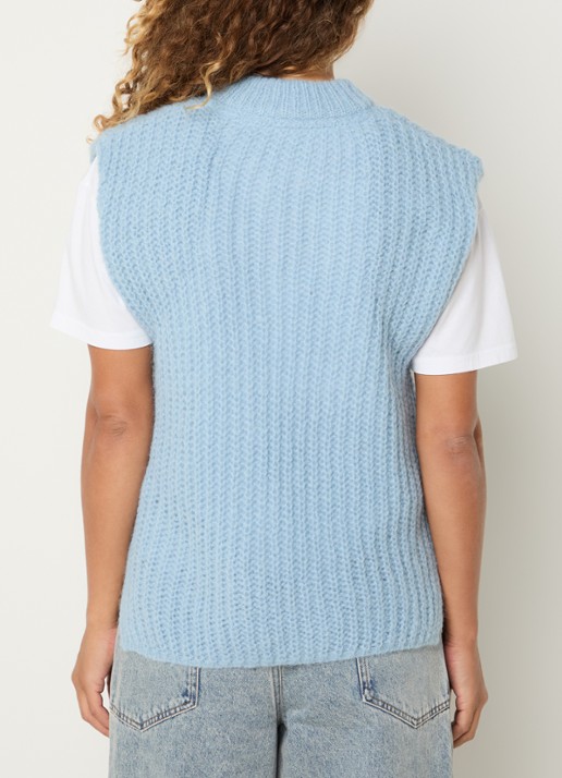 Co'Couture Raina fijngebreide spencer in wolblend met ronde hals - achterkant 4 lichtblauw