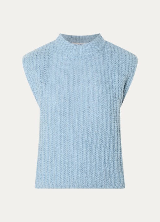 Co'Couture Raina fijngebreide spencer in wolblend met ronde hals - voorkant lichtblauw