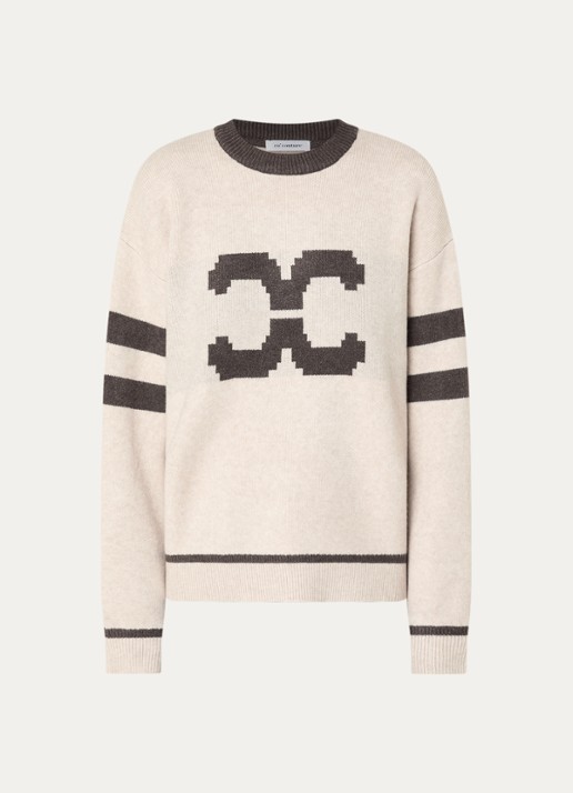 Co'Couture Row Coco fijngebreide trui met ingebreide logoprint - voorkant 2 gebroken wit