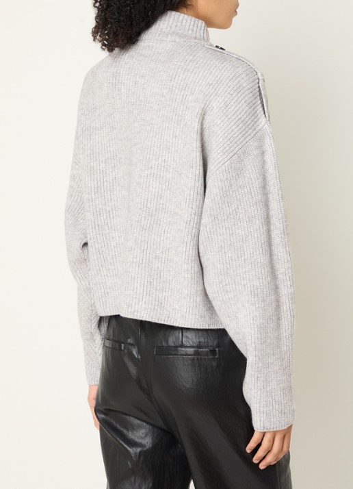 Co'Couture Row grofgebreid vest met opstaande kraag - achterkant 2 grijsmele