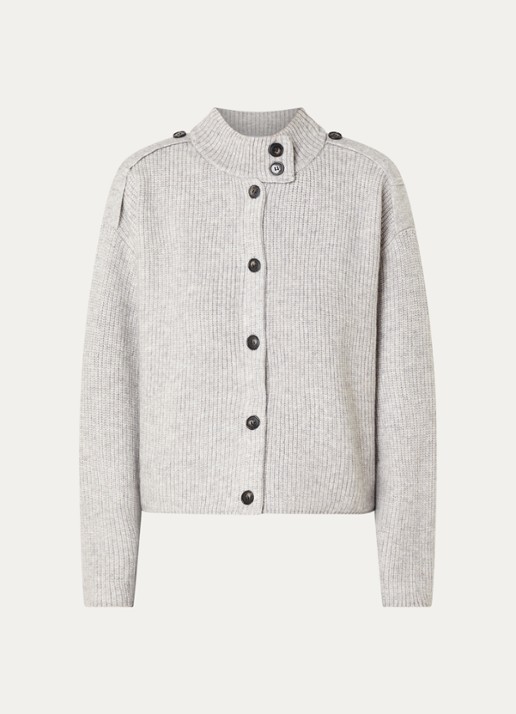Co'Couture Row grofgebreid vest met opstaande kraag - voorkant 3 grijsmele