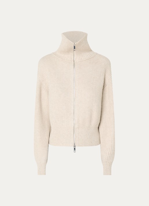 Co'Couture Row grofgebreid vest met opstaande kraag - voorkant 3 gebroken wit