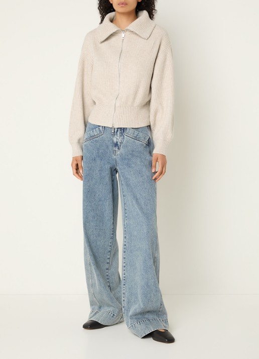 Co'Couture Row grofgebreid vest met opstaande kraag - voorkant 4 gebroken wit