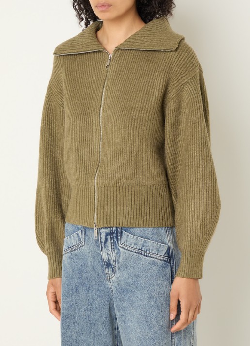 Co'Couture Row grofgebreid vest met opstaande kraag - detail 4 groen