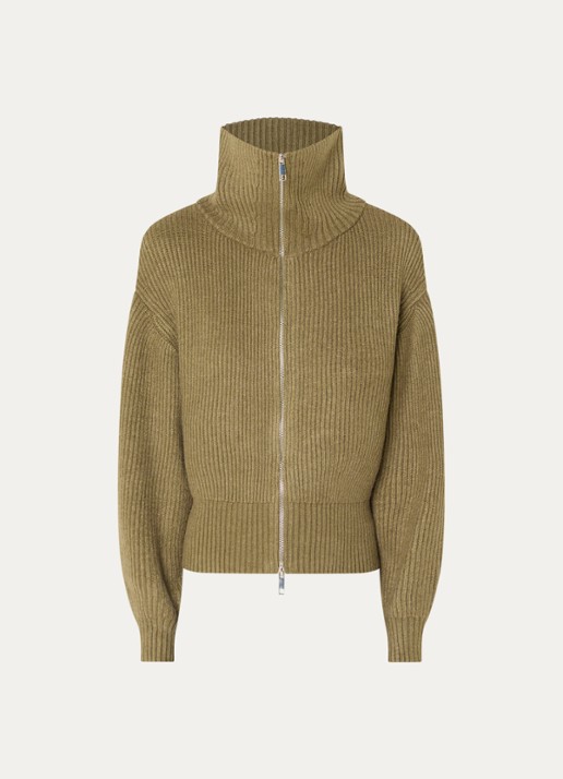Co'Couture Row grofgebreid vest met opstaande kraag - voorkant groen