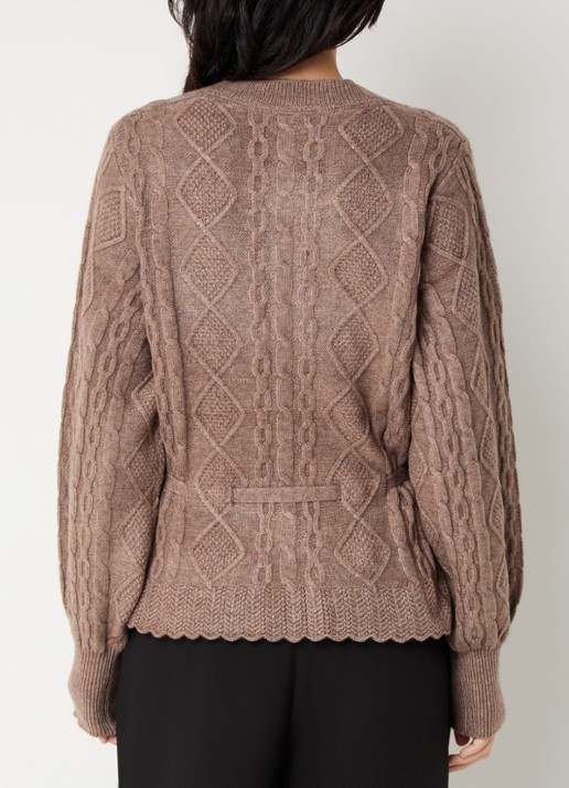 Co'Couture Row kabelgebreid vest met strikceintuur  - achterkant 3 bruin