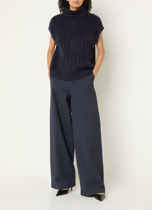 Co'Couture Row oversized kabelgebreide spencer met col - voorkant 3 blauw