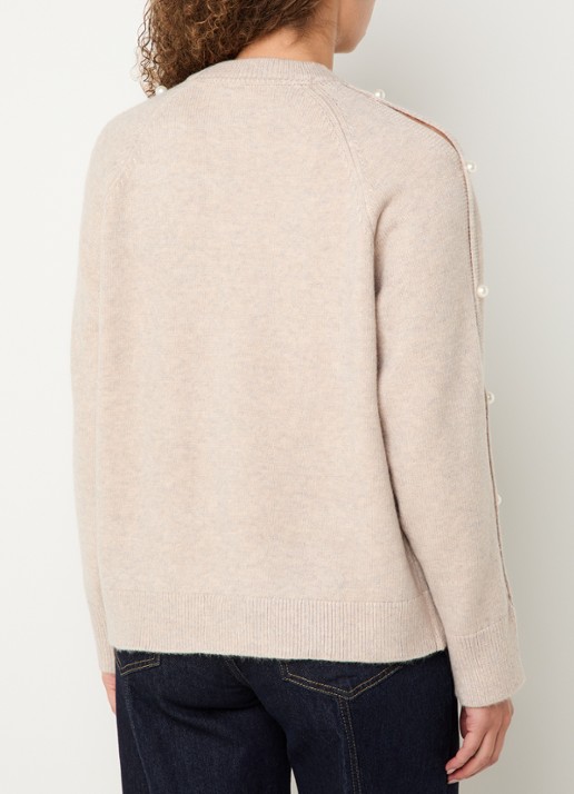 Co'Couture Rowance fijngebreide trui met imitatieparels - achterkant beige