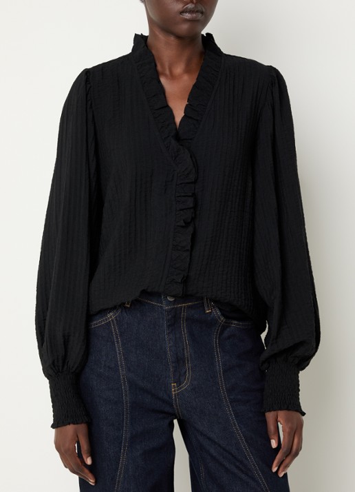 Co'Couture Shina blouse met ruches - detail zwart
