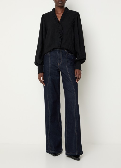 Co'Couture Shina blouse met ruches - voorkant 4 zwart